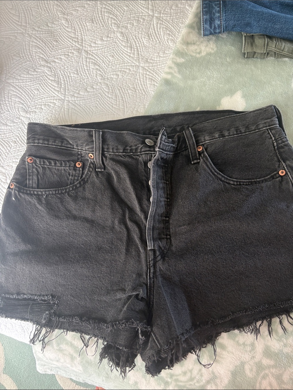 Levi's Black Frayed Hem Denim Shorts